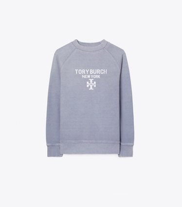 Tory Burch designer sweaters Distressed Cotton Sweatshirt in VAPOR BLUE front