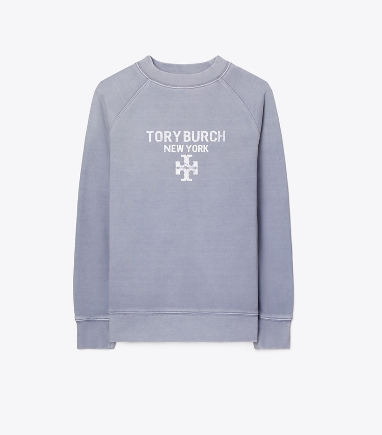 Tory Burch designer sweaters Distressed Cotton Sweatshirt in VAPOR BLUE front