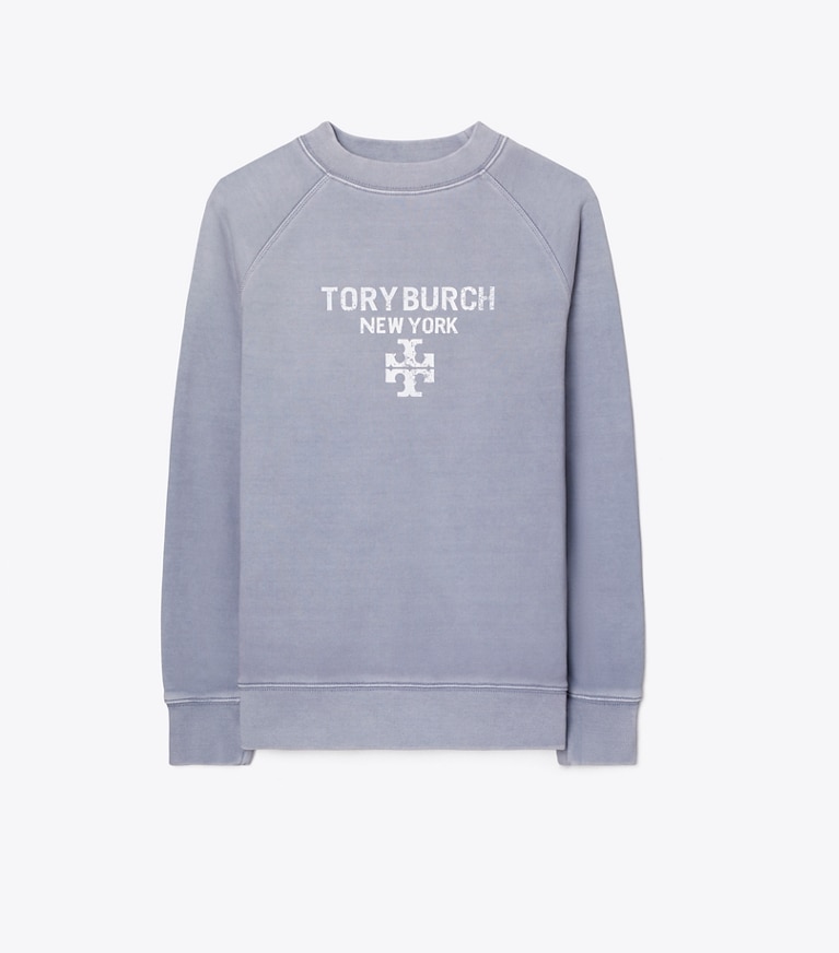 Tory Burch designer sweaters Distressed Cotton Sweatshirt in VAPOR BLUE front