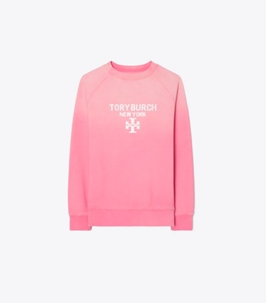 Tory Burch designer セーター ディストレスト コットン スウェットシャツ in Vivid Bubblegum front