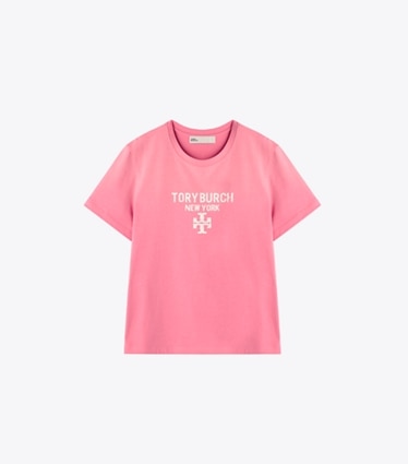 Tory Burch designer トップス ディストレスト コットンTシャツ in Vivid Bubblegum front