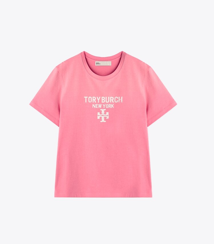 Tory Burch designer トップス ディストレスト コットンTシャツ in Vivid Bubblegum front