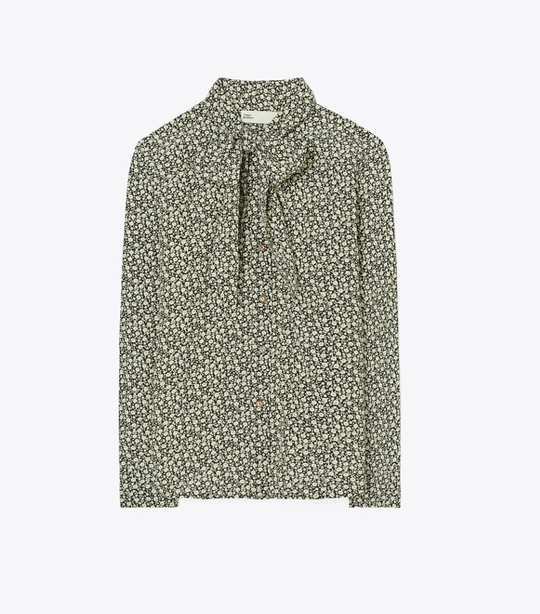 Tory Burch designer tops Ditsy Floral Bow Blouse in Black front