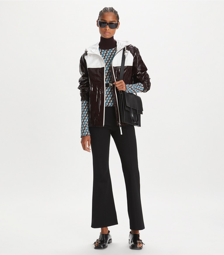 Tory Sport designer maglioni Dolcevita in jacquard in Aqua Blue Linked Geo 3 Color front