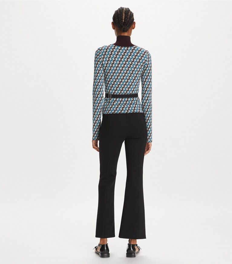 Tory Sport designer maglioni Dolcevita in jacquard in Aqua Blue Linked Geo 3 Color front