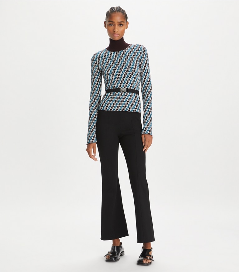 Tory Sport designer maglioni Dolcevita in jacquard in Aqua Blue Linked Geo 3 Color front