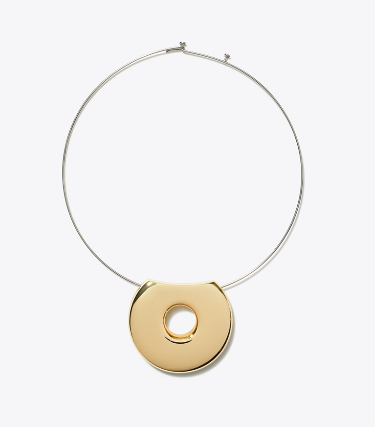 Tory Burch designer necklaces Donut Collar Necklace in Light Brass / Light Silver front