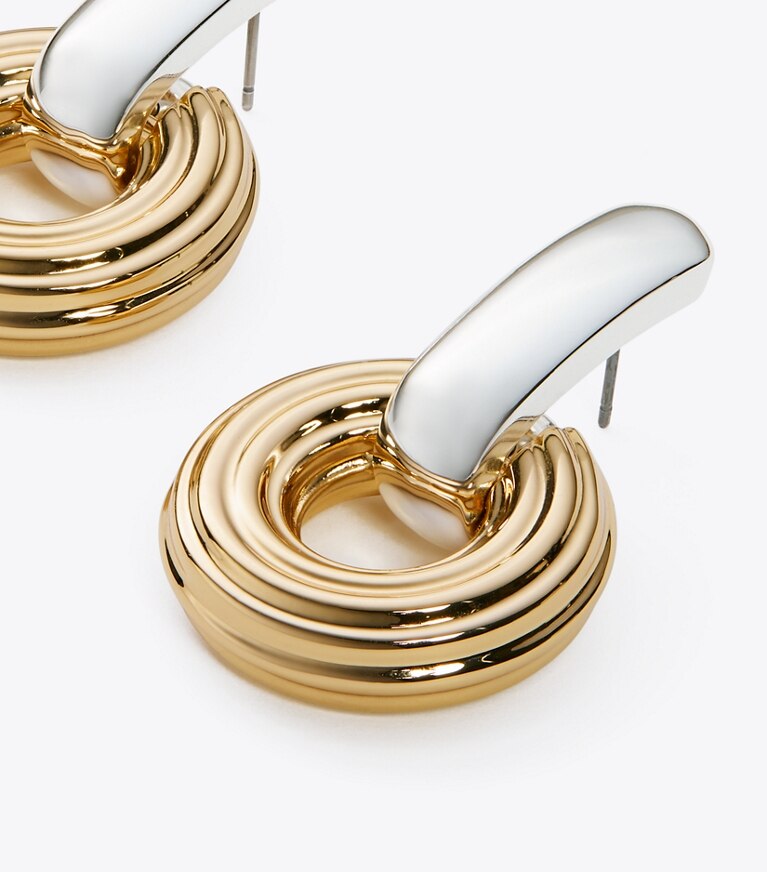 Tory Burch designer earrings Doorknocker Earring in Light Brass / Light Silver front