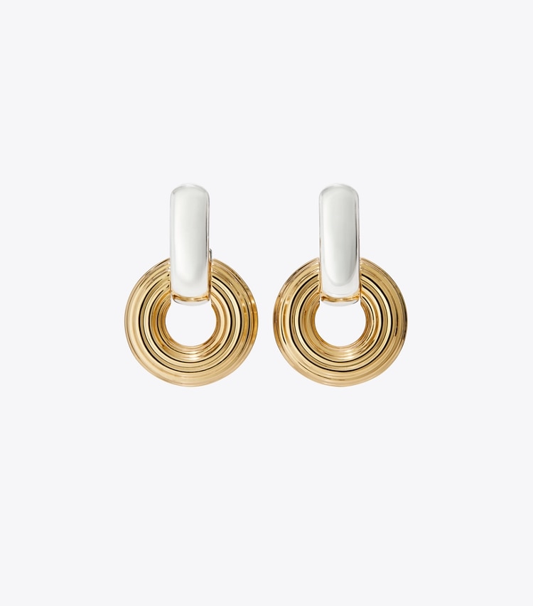 Tory Burch designer earrings Doorknocker Earring in Light Brass / Light Silver front