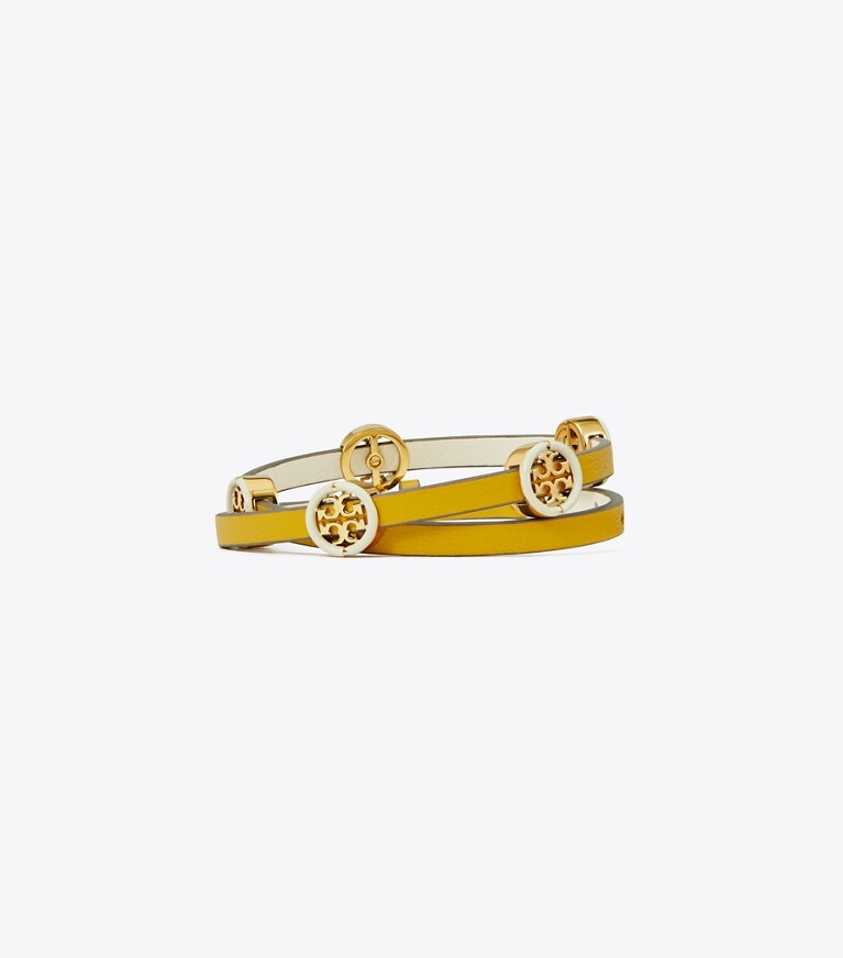 Tory Burch designer armbänder Doppelreihiges Miller Wickelarmband mit Emaille in Tory Gold / Goldfinch / New Ivory front