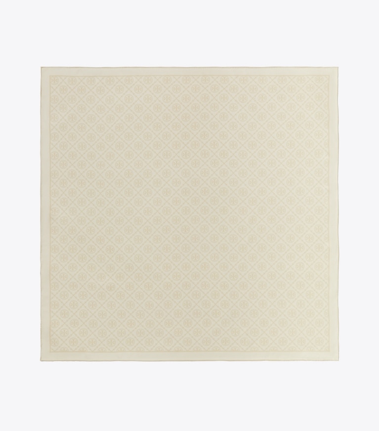 Tory Burch designer schals Doppelseitiges, quadratisches Seidentuch mit T-Monogramm in Camel / Ivory von oben