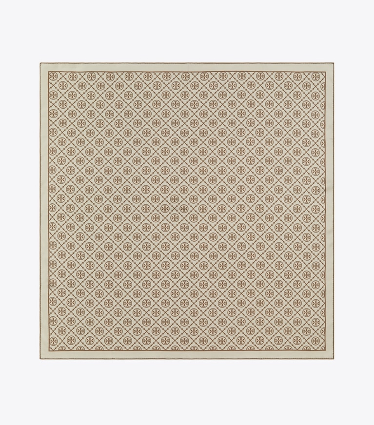 Tory Burch designer schals Doppelseitiges, quadratisches Seidentuch mit T-Monogramm in Natural Khaki von oben