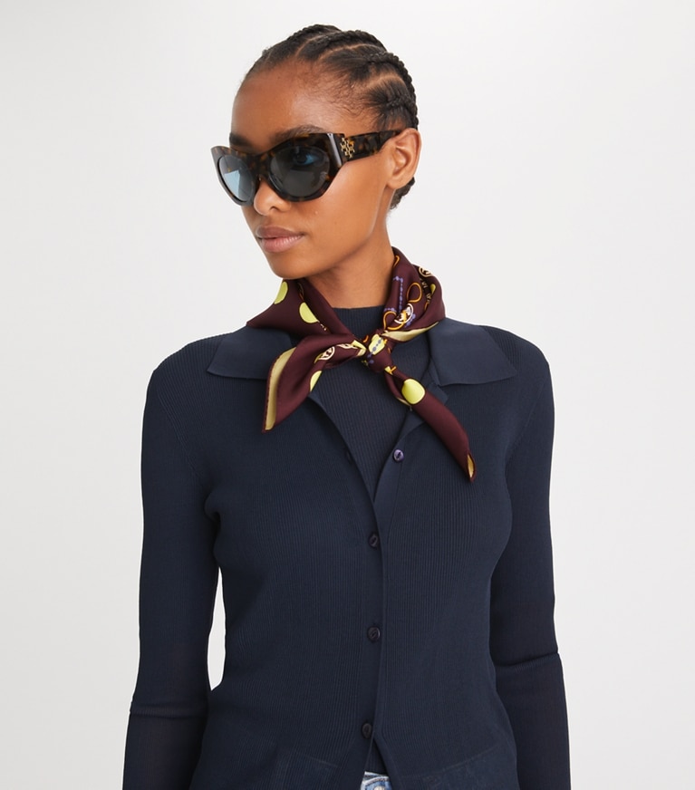 Tory Burch designer scarves Dotted T Monogram Neckerchief in Dot Stamped T Monogram Burgundy overhead