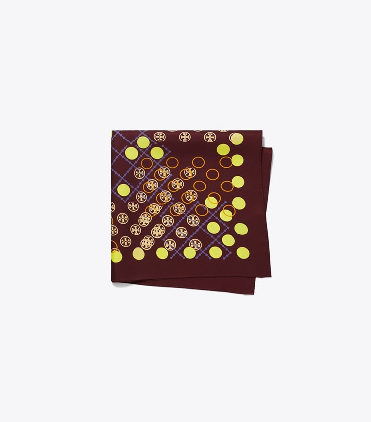 Tory Burch designer scarves Dotted T Monogram Neckerchief in Dot Stamped T Monogram Burgundy folded