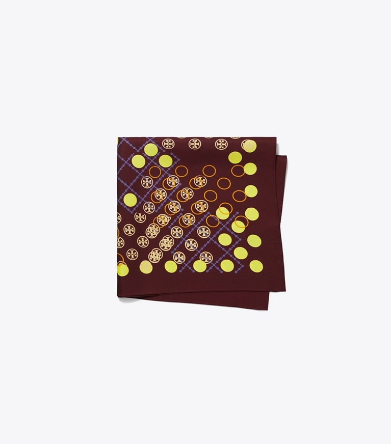 Tory Burch designer scarves Dotted T Monogram Neckerchief in Dot Stamped T Monogram Burgundy overhead