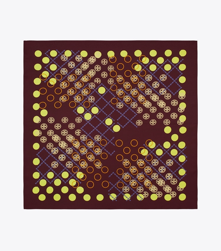 Tory Burch designer scarves Dotted T Monogram Neckerchief in Dot Stamped T Monogram Burgundy overhead