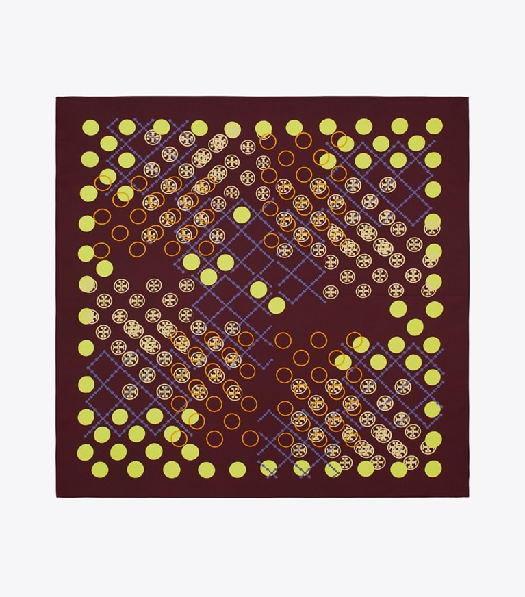 Tory Burch designer scarves Dotted T Monogram Neckerchief in Dot Stamped T Monogram Burgundy overhead