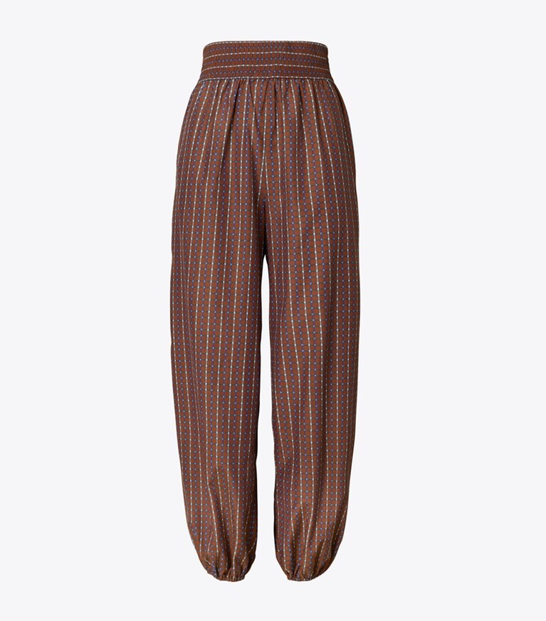 Tory Burch designer bottoms Dotted Windowpane Ankle Pant in Brown front