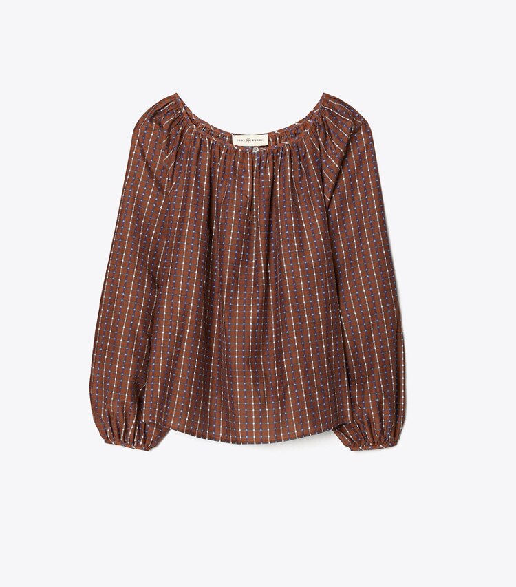 Tory Burch designer tops Dotted Windowpane Top in Brown front