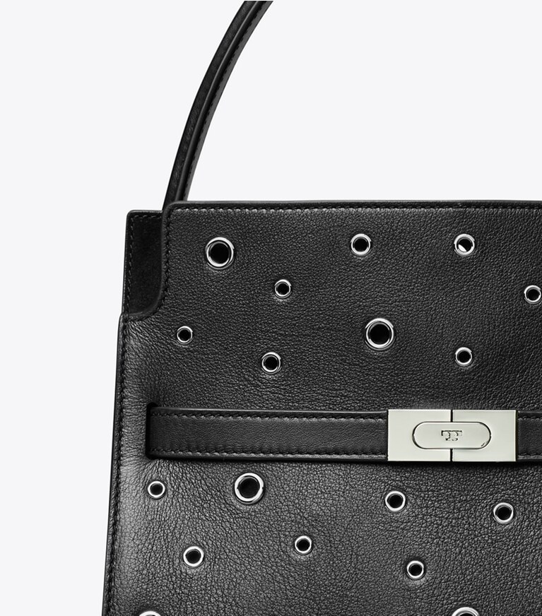 Tory Burch designer bauletto Double Bag Lee Radziwill Grommet piccola in Black angle