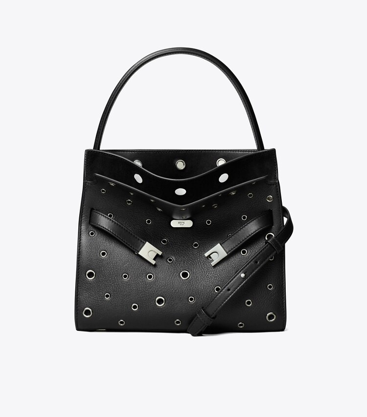 Tory Burch designer bauletto Double Bag Lee Radziwill Grommet piccola in Black front