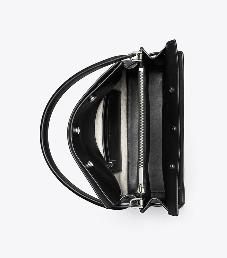 Tory Burch designer bauletto Double Bag Lee Radziwill Grommet piccola in Black angle