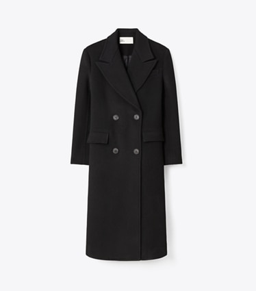 Tory Burch designer coats Double Breasted Wool Coat in BLACK front