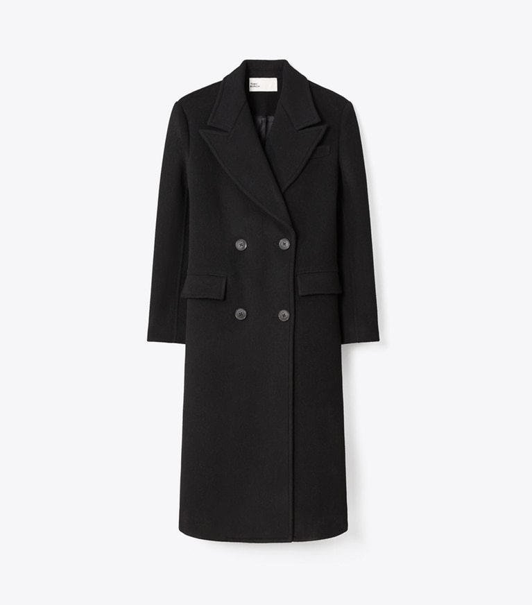 Tory Burch designer coats Double Breasted Wool Coat in BLACK front