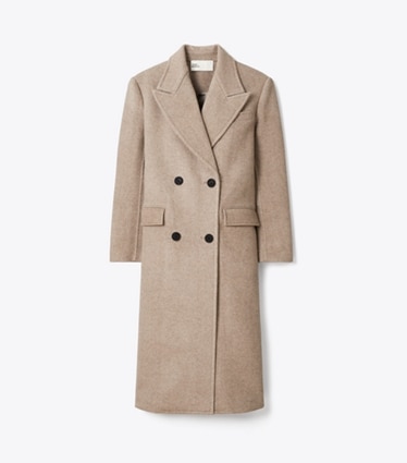 Tory Burch designer coats Double Breasted Wool Coat in Ashed Mocha front