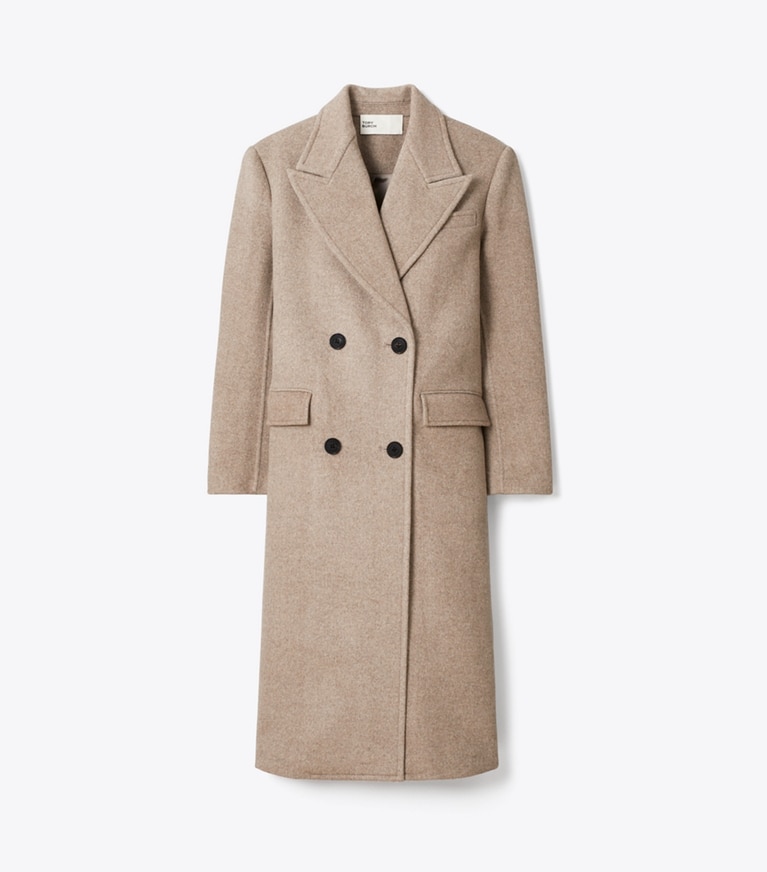 Tory Burch designer coats Double Breasted Wool Coat in Ashed Mocha front