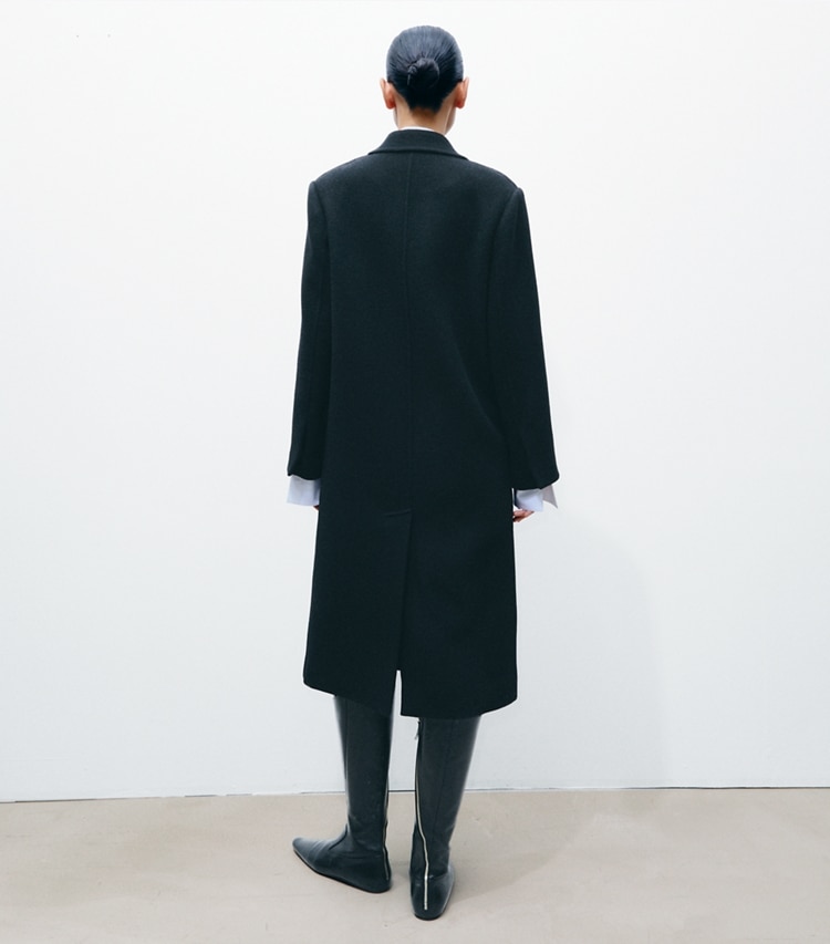 Tory Burch designer coats Double Breasted Wool Coat in BLACK on model back