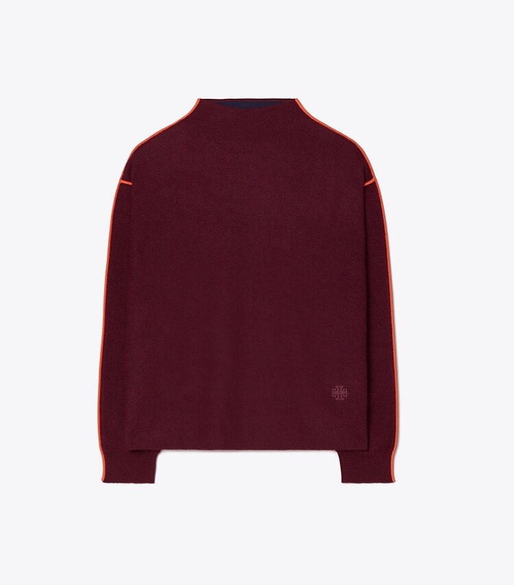 Tory Sport designer sweaters Double Face Wool Mockneck in Winetasting front