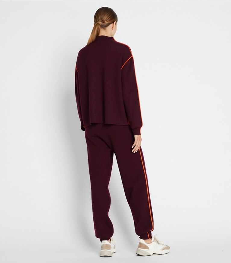 Tory Sport designer sweaters Double Face Wool Mockneck in Winetasting front
