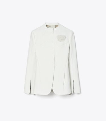 Tory Burch designer jackets Double-Faced Jacket in Face Side White/Back Side Dark Birch front