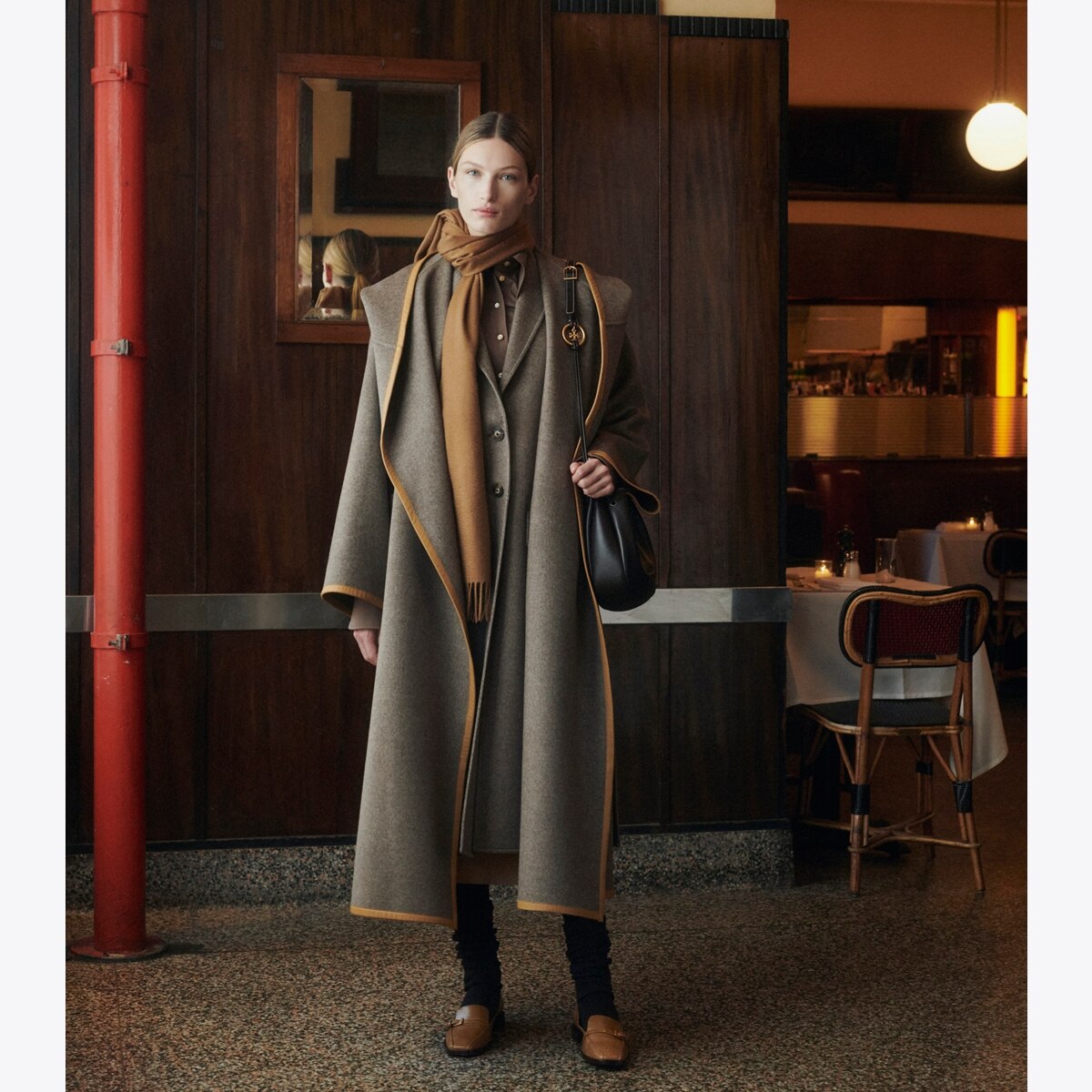 Double-Faced Wool Hooded Wrap Coat in gray, size 0 Double-Faced Wool Hooded Wrap Coat in gray, size 0