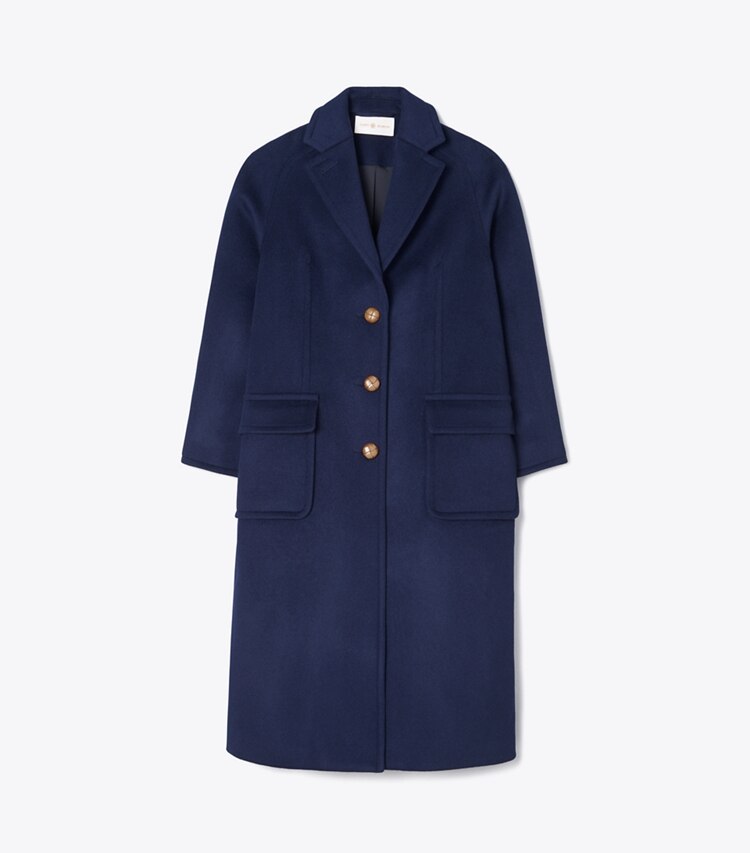 Tory Burch designer coats Double-Faced Wool Overcoat in Medium Navy front