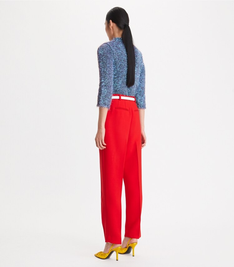 Tory Burch designer bottoms Double-Faced Wool Pant in Radiant Red on model back