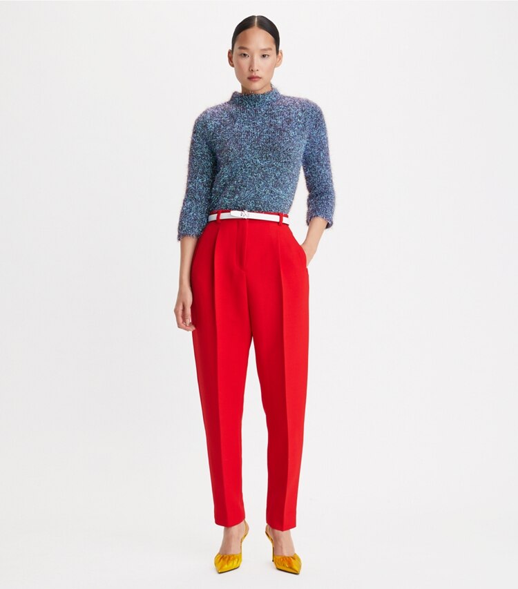 Tory Burch designer bottoms Double-Faced Wool Pant in Radiant Red on model front