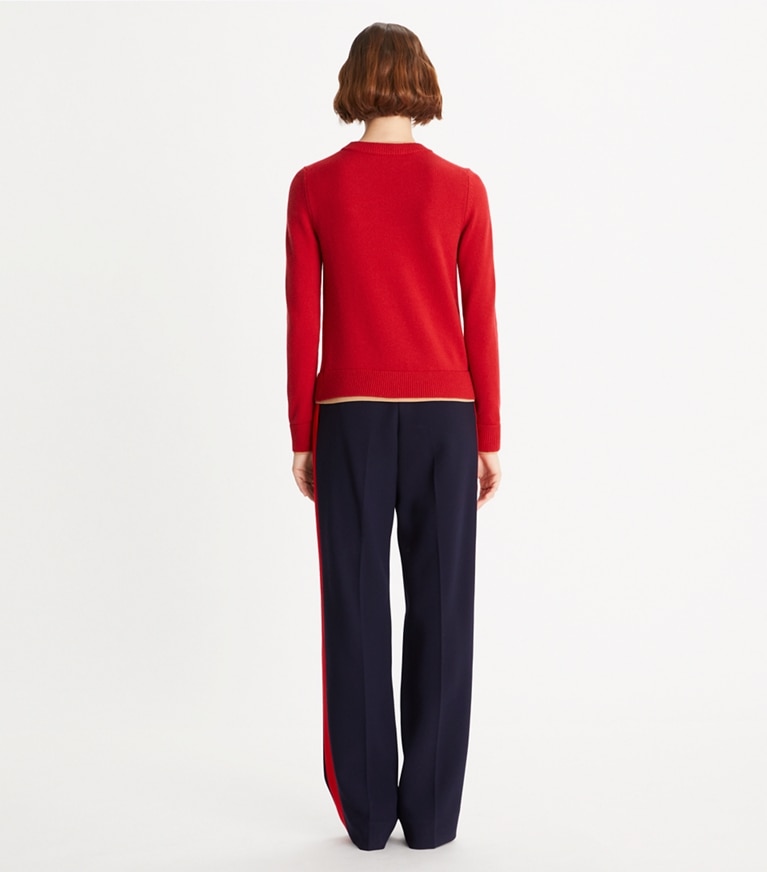 Tory Burch designer sweaters Double Layer Cashmere Crewneck in Chili Red front