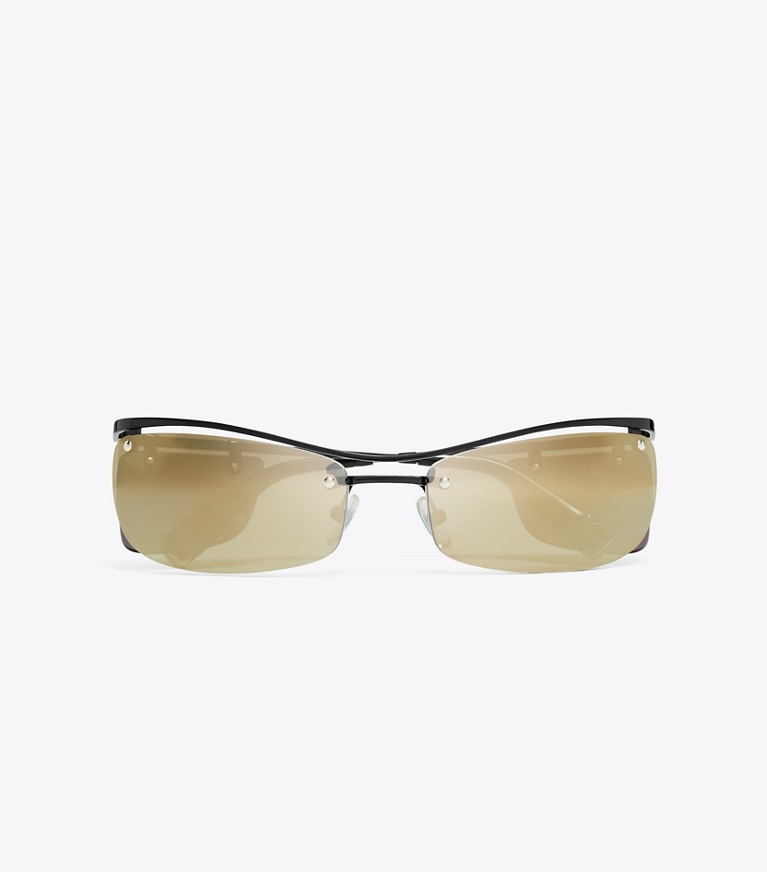 Tory Burch designer sunglasses & eyewear Double-Lens Runway Sunglasses in MIRRORED BROWN/MIRRORED GREEN overhead