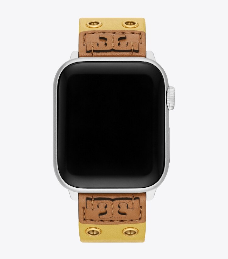 Tory Burch designer watches tory track smart watches Double Rivets Band for Apple Watch®, Yellow Leather in YELLOW 1 overhead