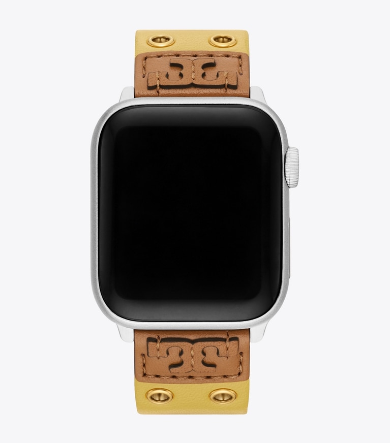Tory Burch designer watches tory track smart watches Double Rivets Band for Apple Watch®, Yellow Leather in YELLOW 1 front main
