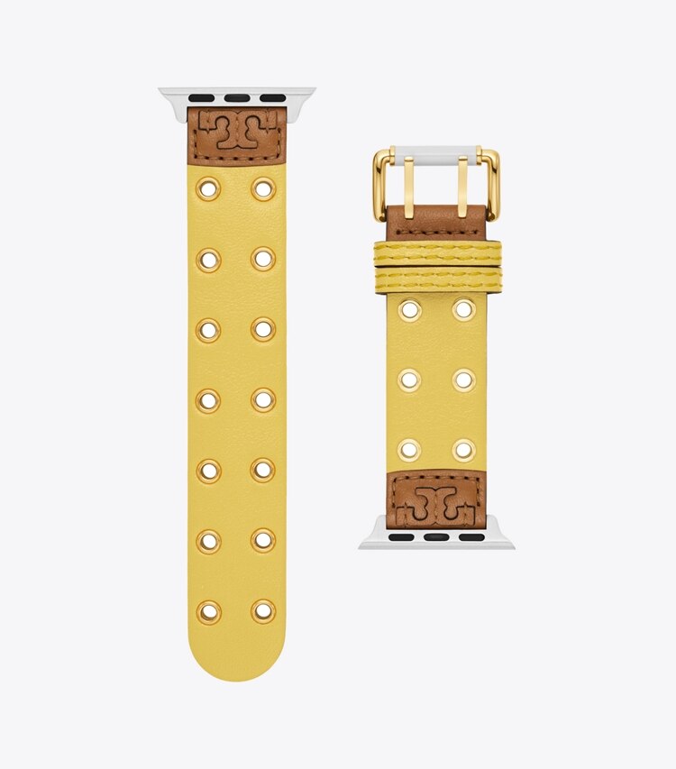Tory Burch designer watches tory track smart watches Double Rivets Band for Apple Watch®, Yellow Leather in YELLOW 1 side