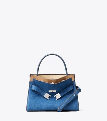 Tory Burch designer sacs à bandoulière Double sac Petite Lee Radziwill en nubuck in Bright Blue front