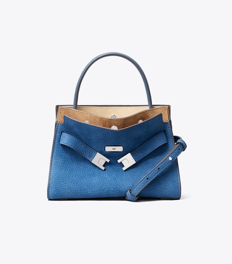 Tory Burch designer sacs à bandoulière Double sac Petite Lee Radziwill en nubuck in Bright Blue front
