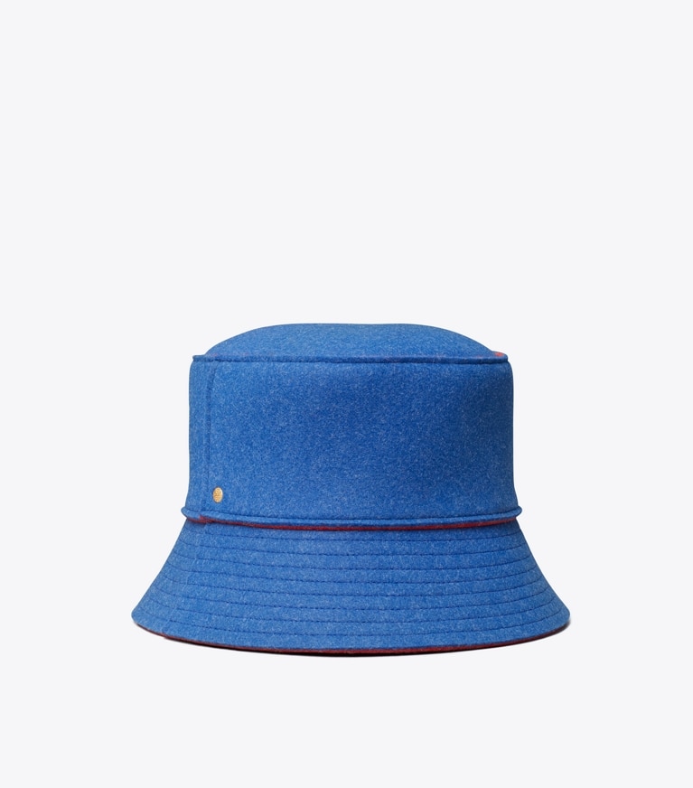 Tory Burch designer hats Double-Sided Felt Bucket Hat in Bright Indigo front