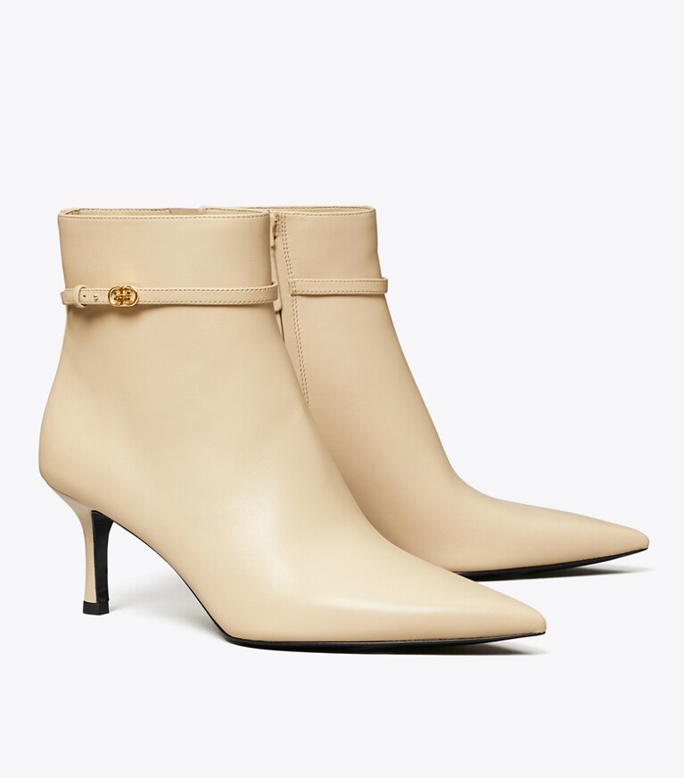 Tory Burch designer stiefeletten Double T Buckle Ankle Boot in STONE GRAY angle