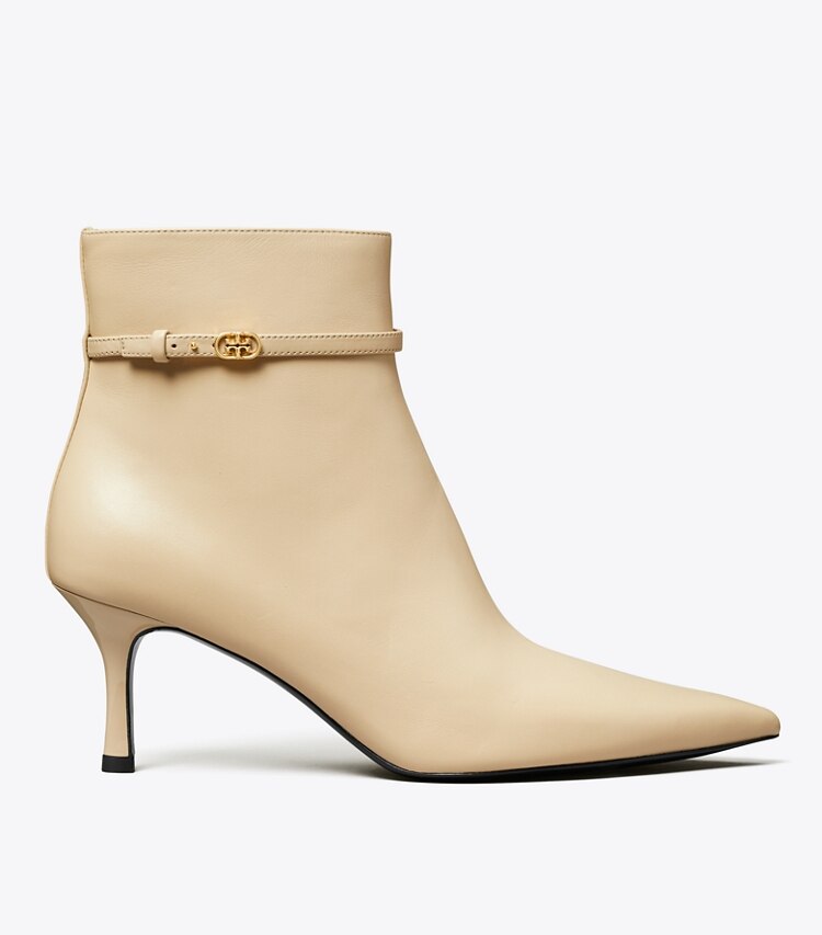 Tory Burch designer stiefeletten Double T Buckle Ankle Boot in STONE GRAY side