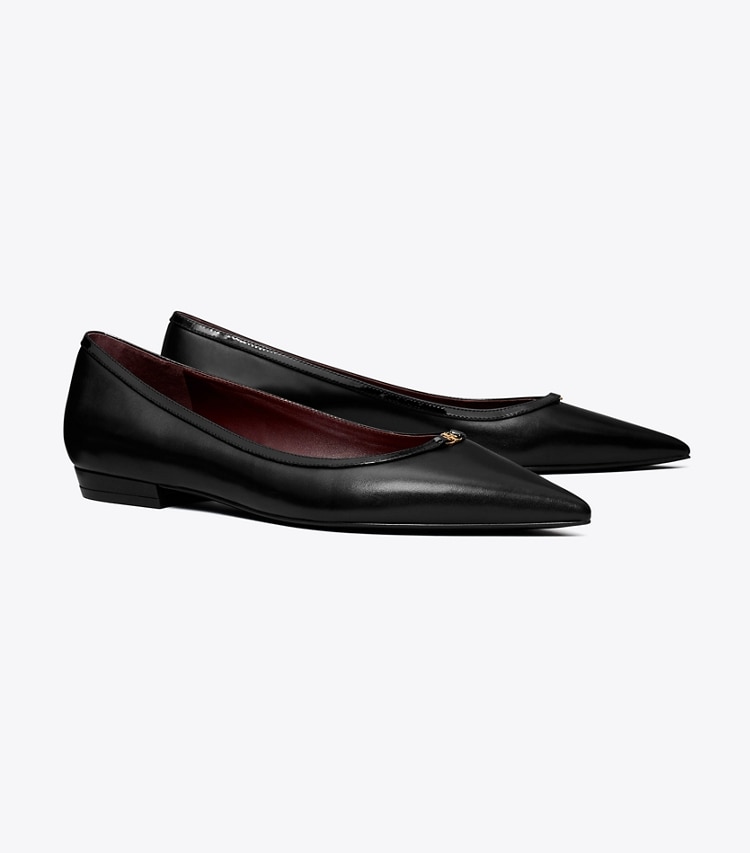 Tory Burch designer flats Double T Buckle Flat in PERFECT BLACK angle