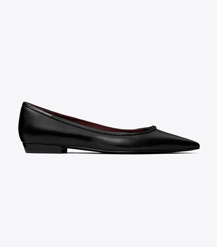 Tory Burch designer flats Double T Buckle Flat in PERFECT BLACK side